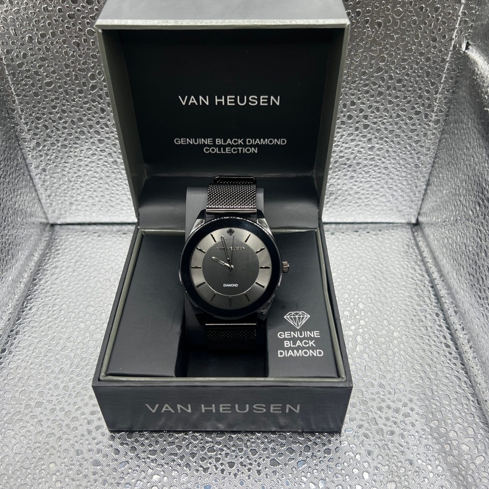 Van Heusen Men's Black Diamond Mesh Watch